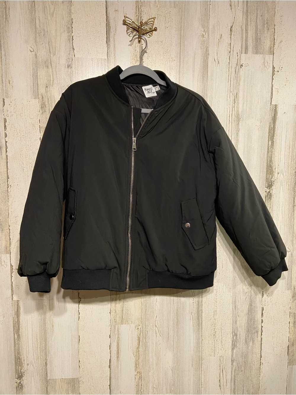 Princess Polly Black Zipper Puff Bomber Jacket 2